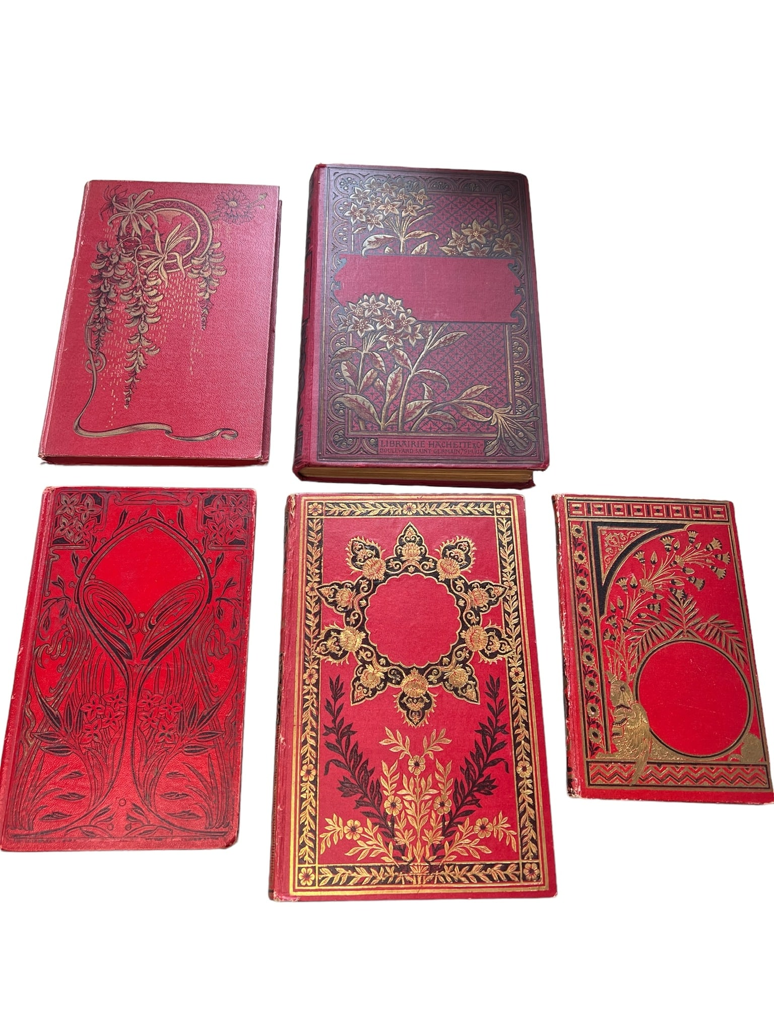 Lot of 5 Early 20th Century Art Nouveau Covered Books French (1 of 19)