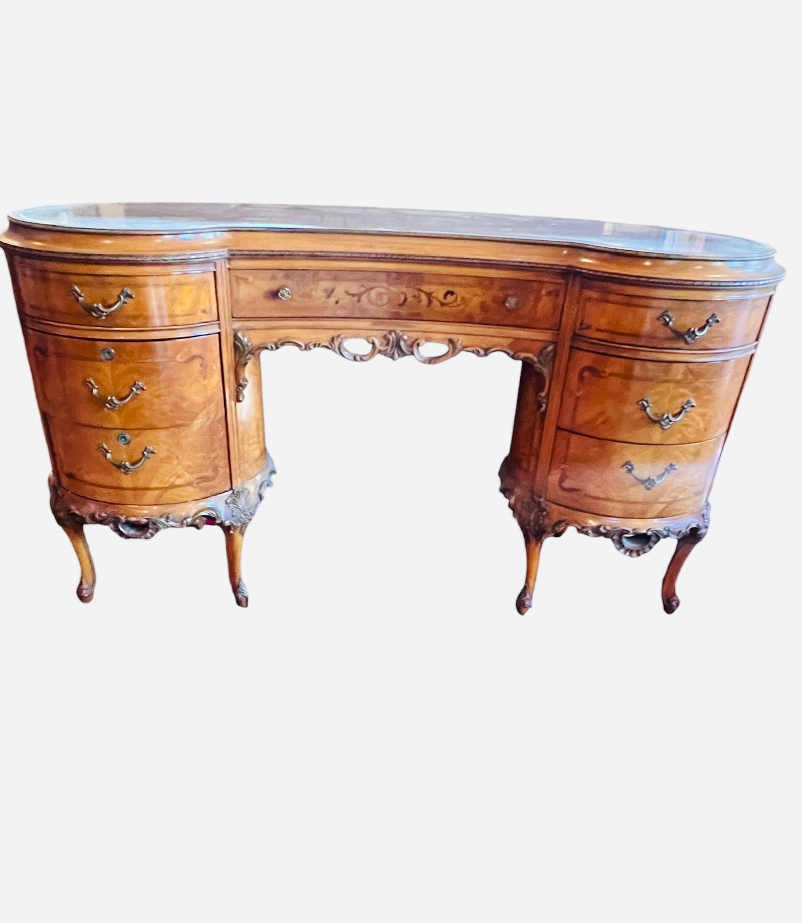 Louis XV Style 1930s Vanity Walnut Marquetry (1 of 11)
