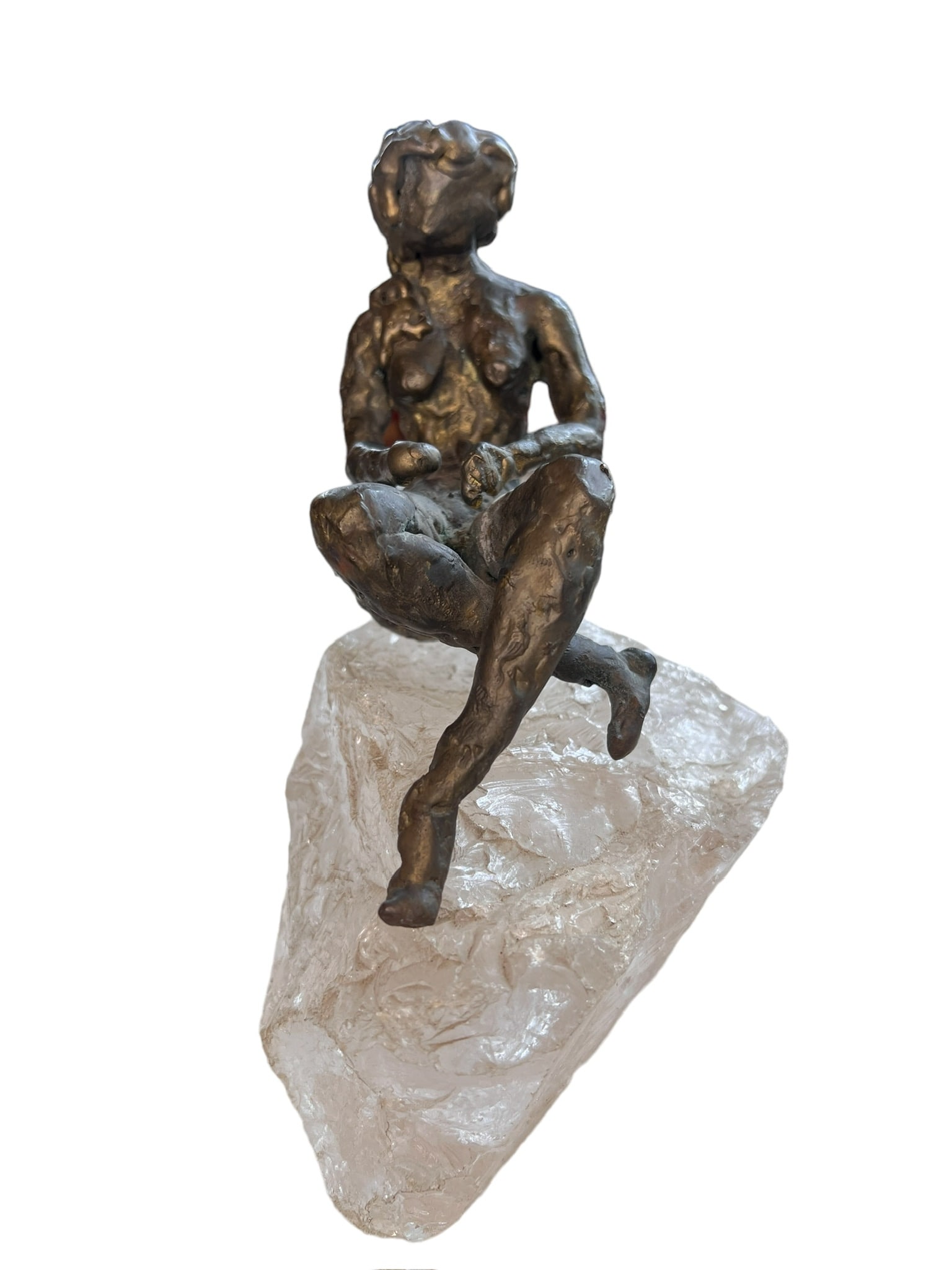 Bronze Female Form Sculpture on Quartz in the style of Simone Di Gesaro.: Bronze Female Form Sculpture on Quartz in the style of Simone Di Gesaro. Beautiful Bronze women sculpture on Quartz Crystal in the style of Simone Di Gesaro. Measures 9 inches tall with the quartz; br