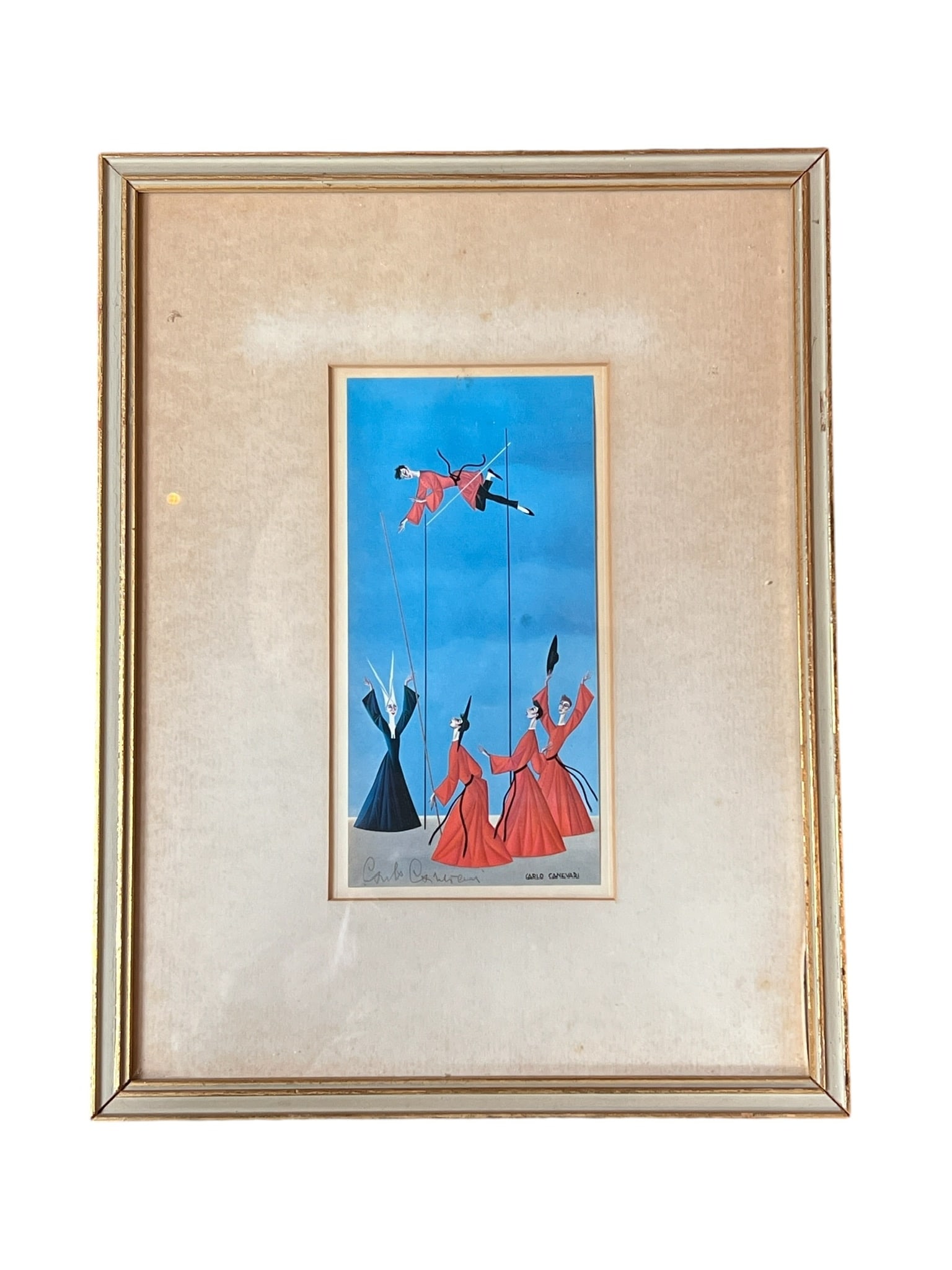 Framed Carlo Canevari Pole Vaulting Priest Print, Signed (1 of 6)