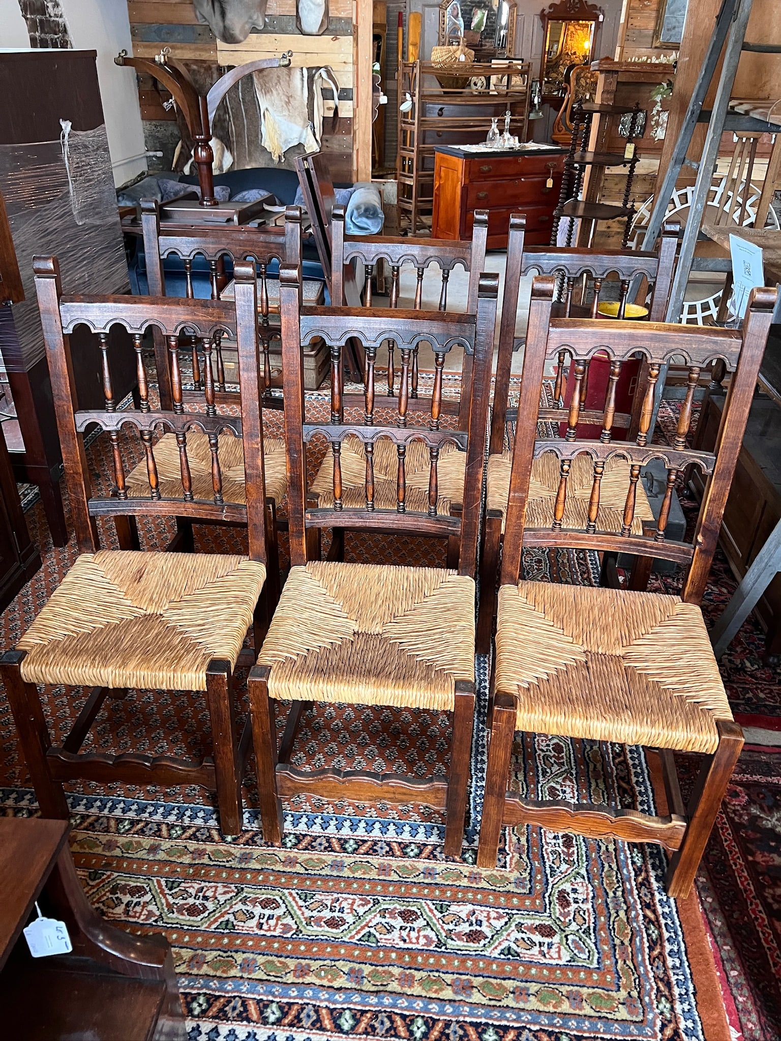 Set of 6 19th century English Rush Seat Chairs (1 of 9)
