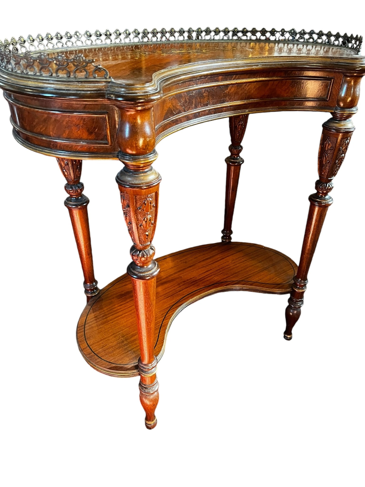 Small French Style Kidney Table with Ormolu Gallery (1 of 6)