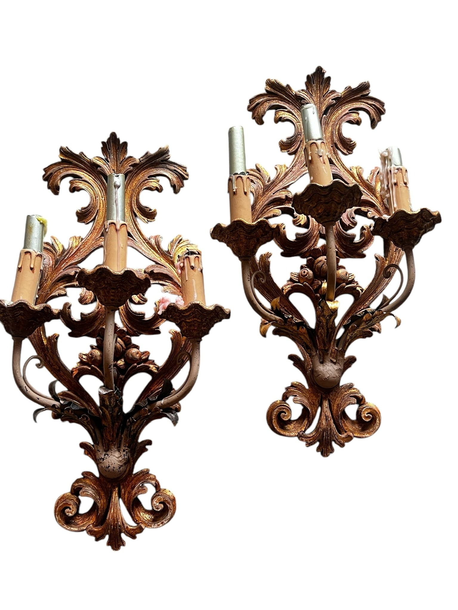 Antique Gilded Wooden Wall Sconces Pair (1 of 14)