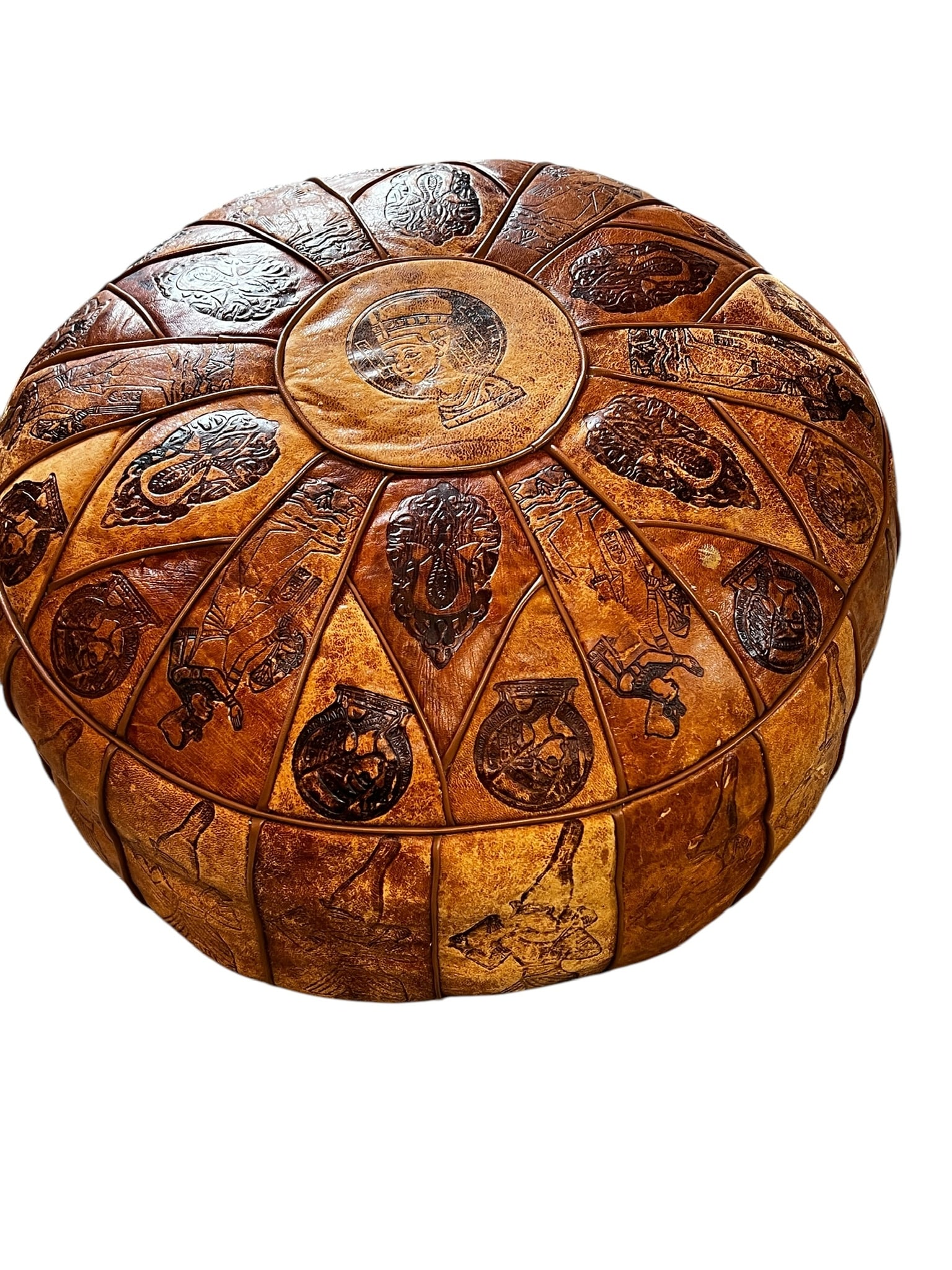 Vintage Egyptian Leather Hassock Footstool Pouf (1 of 8)