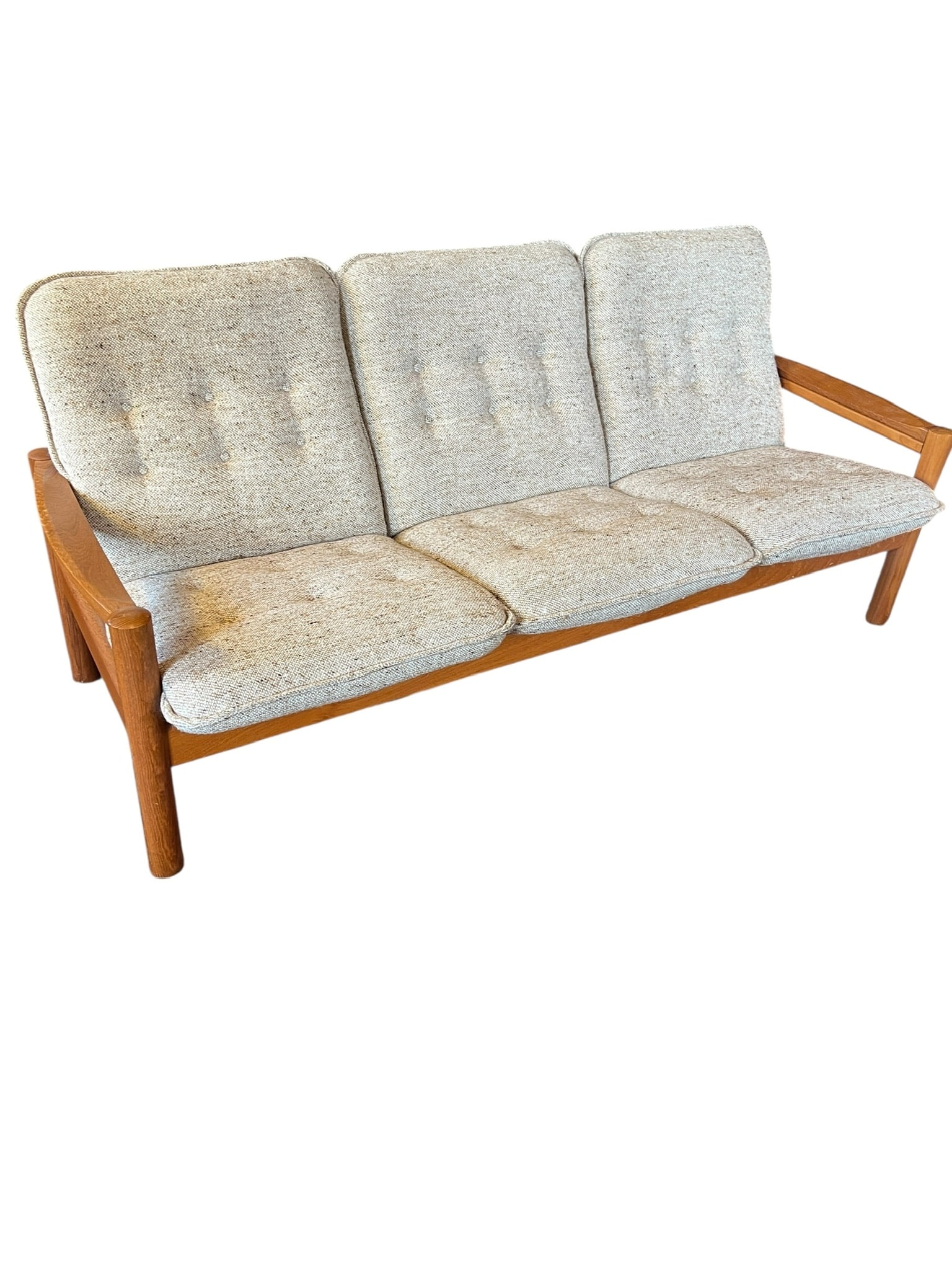 Mid Century Modern Teak Wood Fabric Sofa (1 of 4)