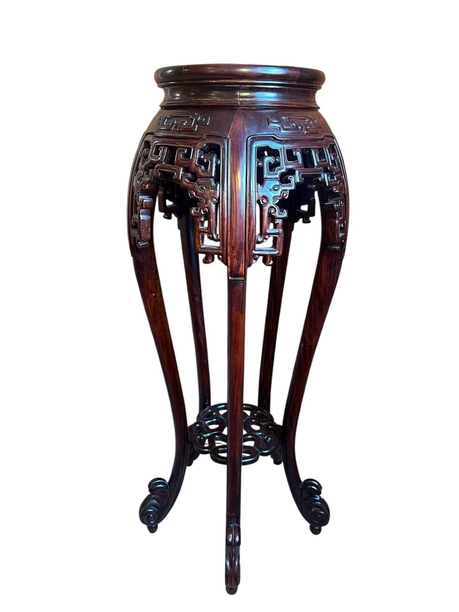 Chinoiserie Pedestal Plant Stand Carved Wood Mahogany (1 of 7)