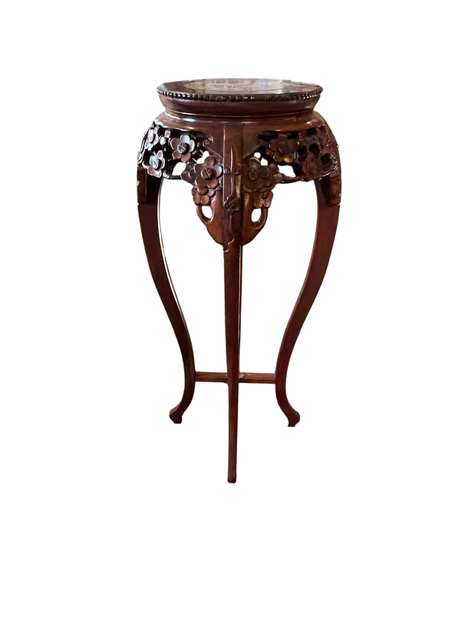 Vintage Chinese Mahogany Marble Inset Pedestal Plant Stand (1 of 6)