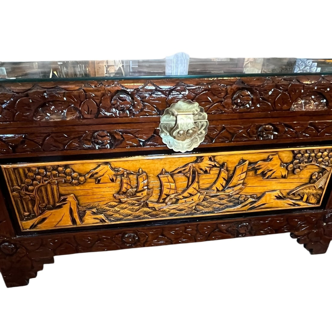Large Carved Camphor Wood Asian Trunk (1 of 9)