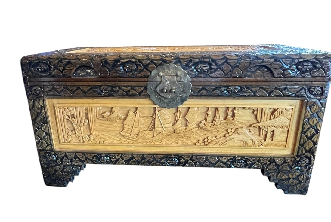 Small Carved Camphor Wood Asian Trunk (1 of 5)