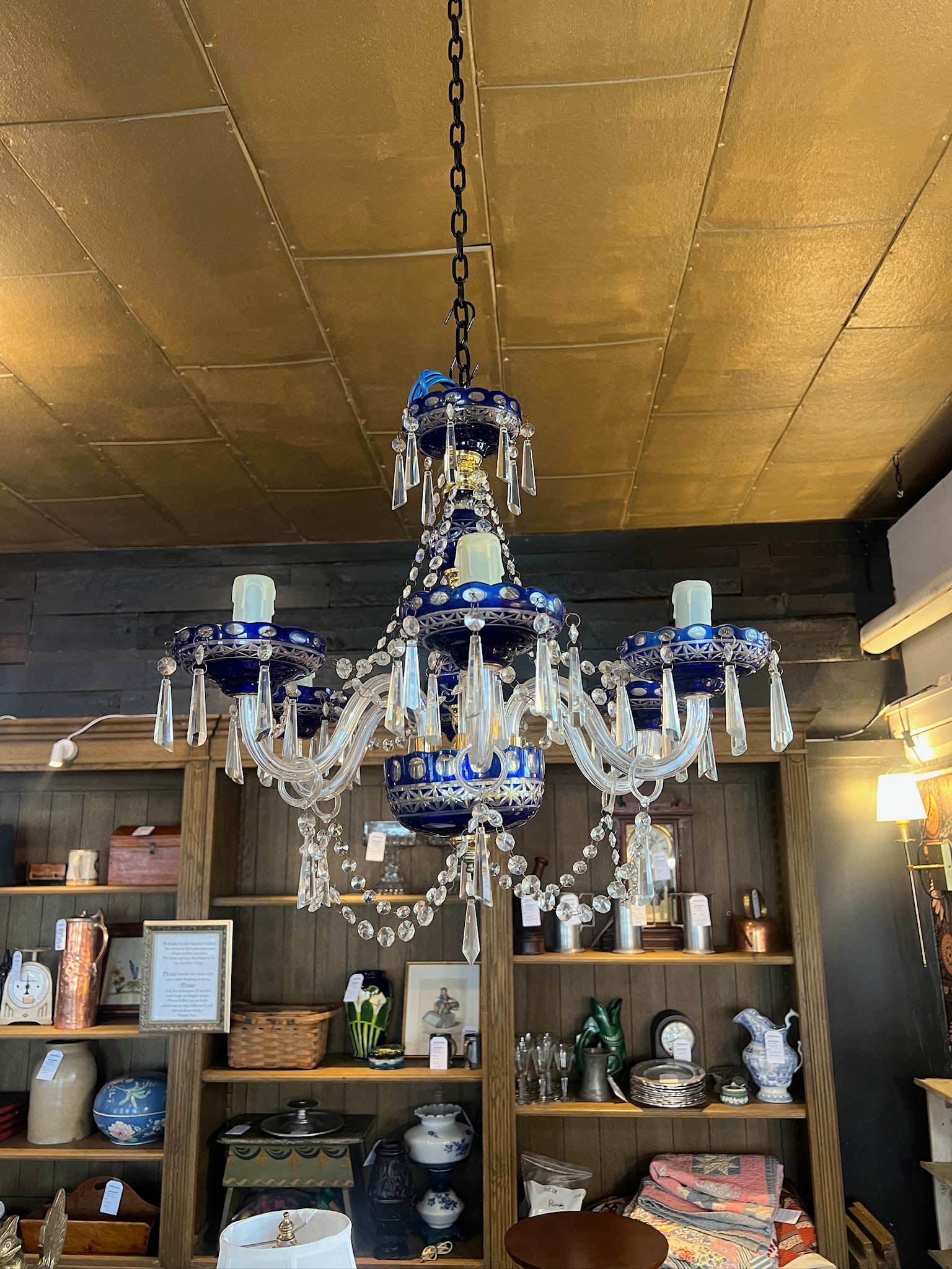 Beautiful Blue Bohemian Cut Glass Chandelier (1 of 9)
