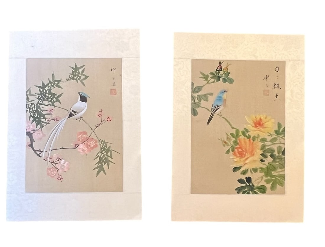 Pair of Asian Watercolors on Silk (1 of 10)
