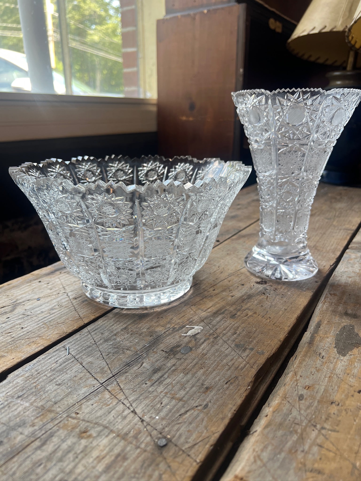 Bohemian Lead Crystal Queen Annes Lace Vase and Bowl (1 of 9)