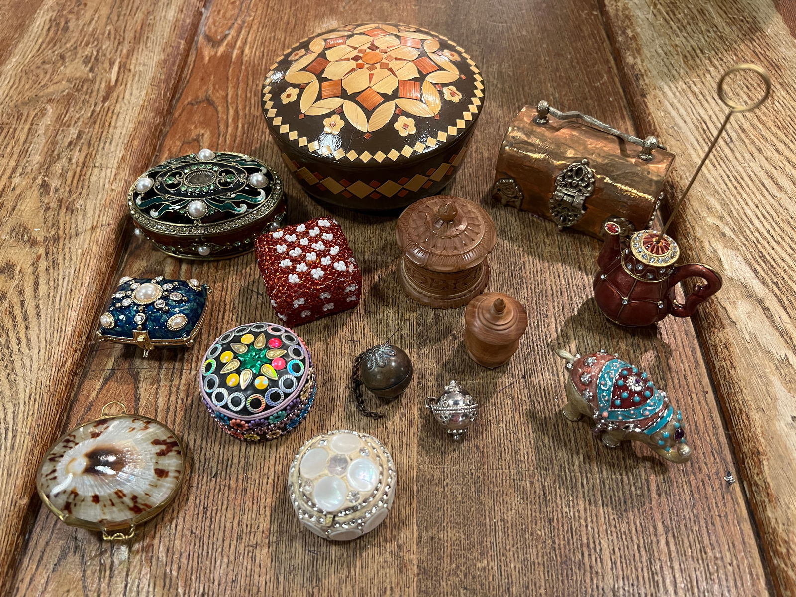 Group of Assorted Small Boxes (14) Wood Copper Metal (1 of 11)