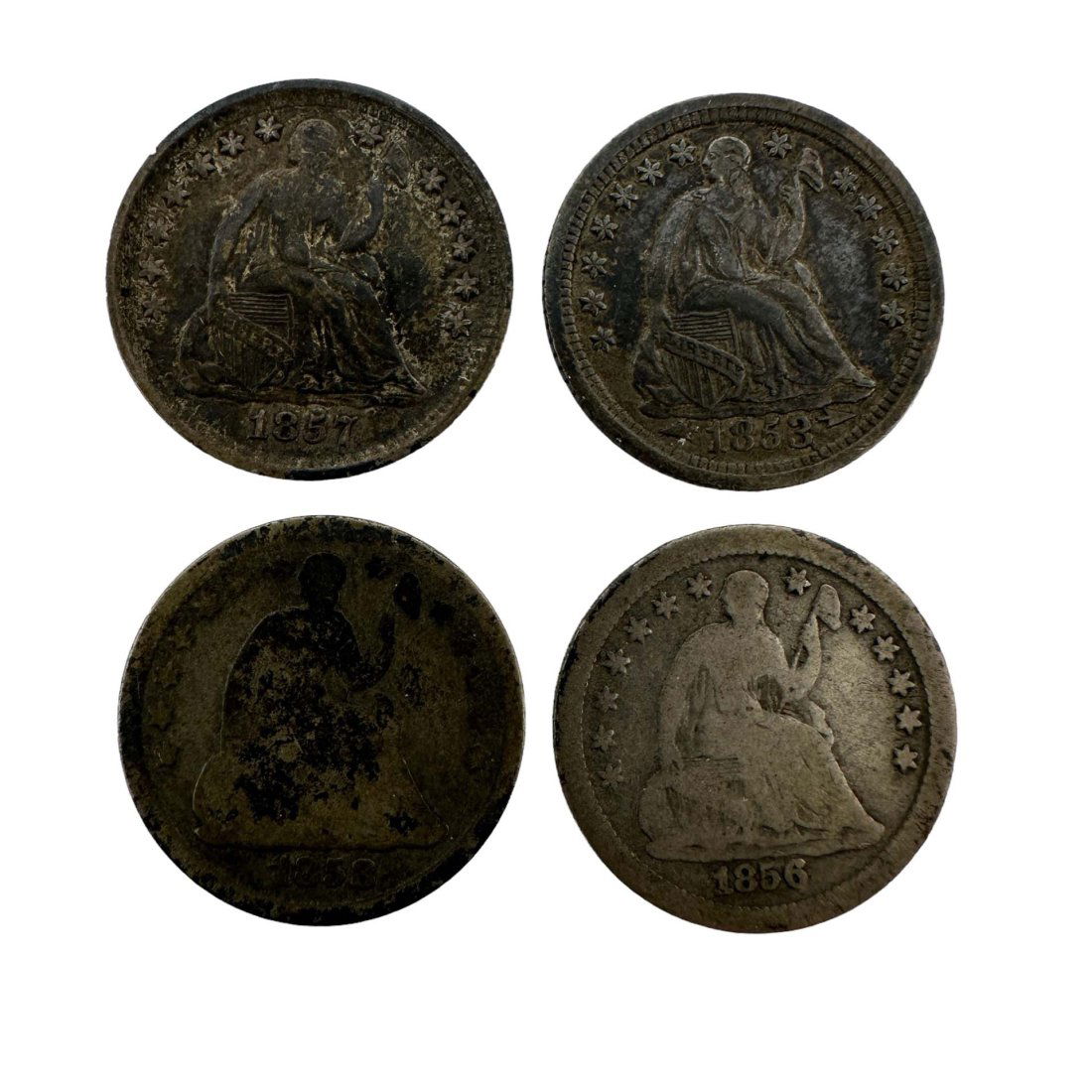 Lot of 4 Seated Liberty Half Dimes 1853o (1 of 2)