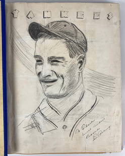 Early 1940's Scrapbook Signed by Lou Gehrig and Joe Cronin: Amazing Early 1940's Scrapbook Signed by Lou Gehrig and Joe Cronin. Very Nice example of a sports scrapbook containing drawings of both Lou Gehrig and Joe Cronin Signed, Wheaties premiums, 1933 goudey