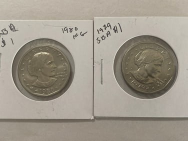 1979 1980 Susan B Anthony Dollar Coins (2)