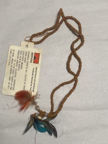 Vintage Amazon Brazil Waiwai Tribe Seed Blue Macaw Feather  Blue Macaw Necklace