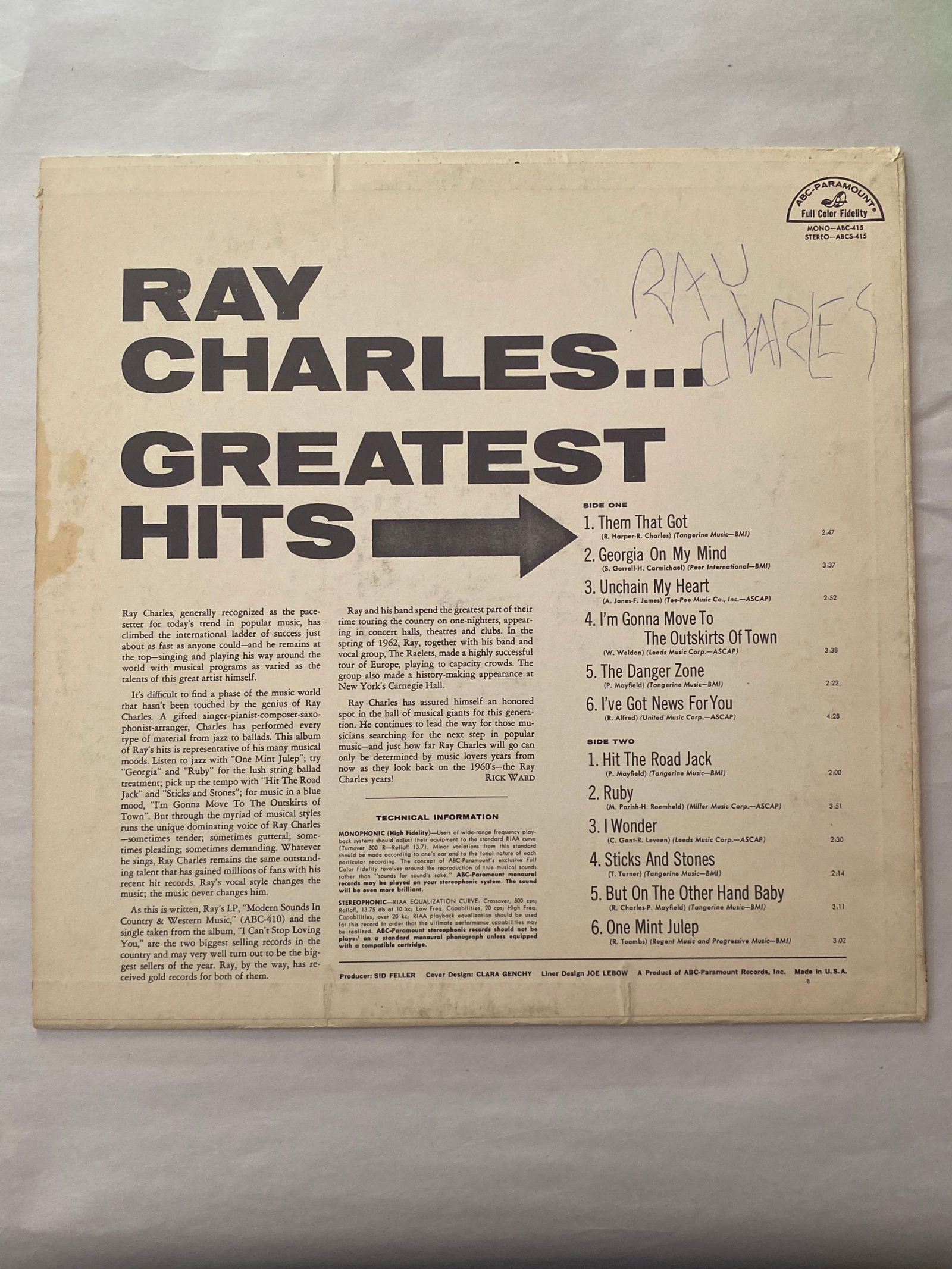 Ray Charles Autographed Record (1 of 2)