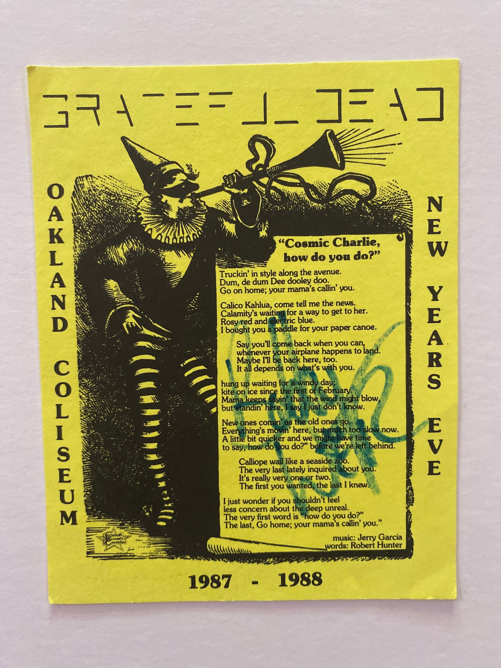 Bob Weir autographed fan art after party pass (1 of 1)