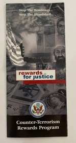Wanted Terrorists Reward Matchbook from 9/11 Afghanistan War