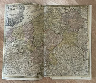 1720 RARE BEAUTIFUL JOHANN BAPTIST HOMANN AUTHENTIC ANTIQUE MAP OF FLANDERS