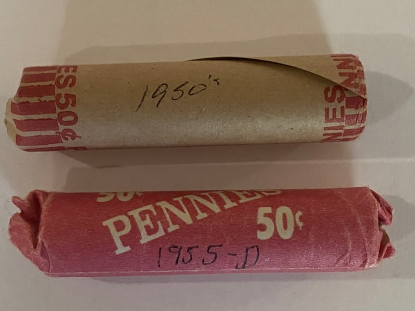 1955 & 1950 unsearched wheat penny rolls (1 of 1)