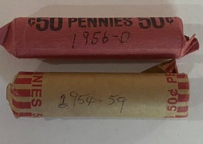 1956D & 1950-59 unsearched wheat penny rolls
