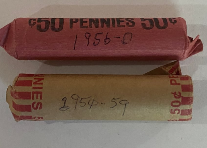 1956D & 1950-59 unsearched wheat penny rolls: unsearched