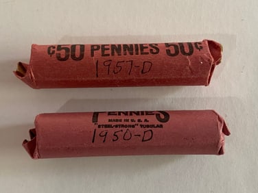 1950D & 1957D Unsearched Wheat Penny Roll