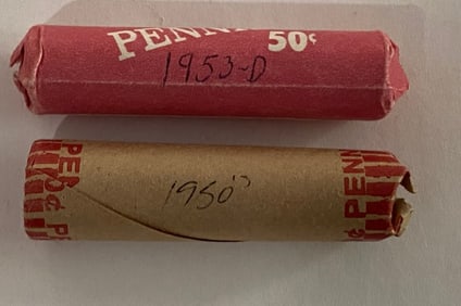 1953D & 1950 Unsearched Wheat Penny Roll