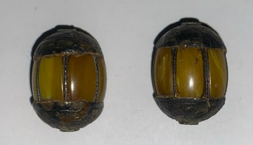 Antique Sino-Tibetan Capped Amber Copal Beads