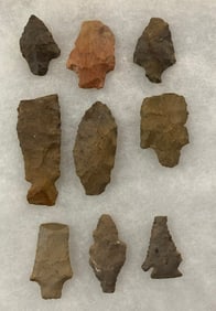 Ancient Native American Arrow Heads Spear Tips Knives Lot (9)