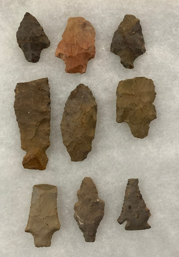 Ancient Native American Arrow Heads Spear Tips Knives Lot (9) (1 of 2)