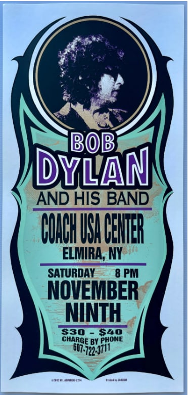 Bob Dylan Concert Poster 1st Printing: This is a stunning Bob Dylan Concert Poster, 1st Printing from 2002, measuring 10x22 inches. Featuring vibrant colors and an eye-catching design, this original first edition poster was created to prom
