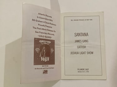 Santana James Gang 1970 Filmore East Concert Program