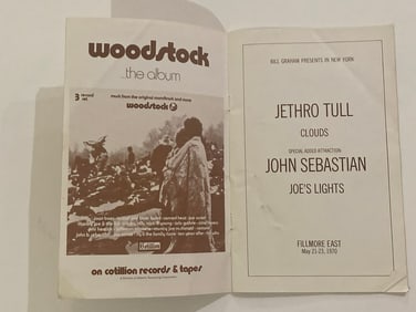 Jethro Tull John Sebastian 1970 Filmore East Concert Program