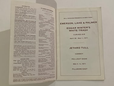 ELP Edgar Winter Jethro Tull 1970 Filmore East Program