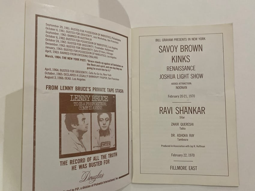 Kinks Savoy Brown Ravi Shankar 1970 Filmore East Program (1 of 4)
