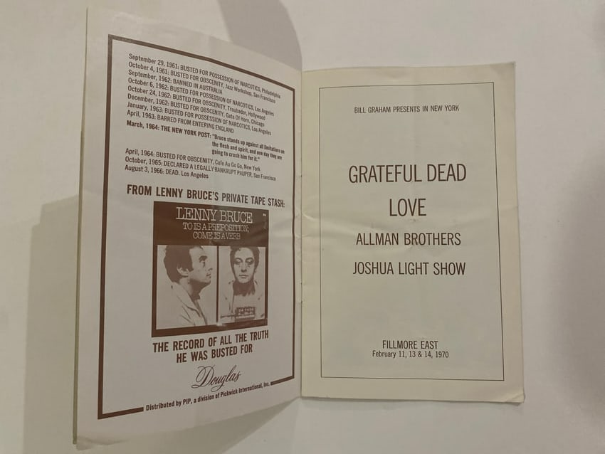 Grateful Dead 1970 Filmore East Program (1 of 4)
