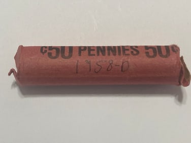 1958D Unsearched Lincoln Wheat Penny Roll