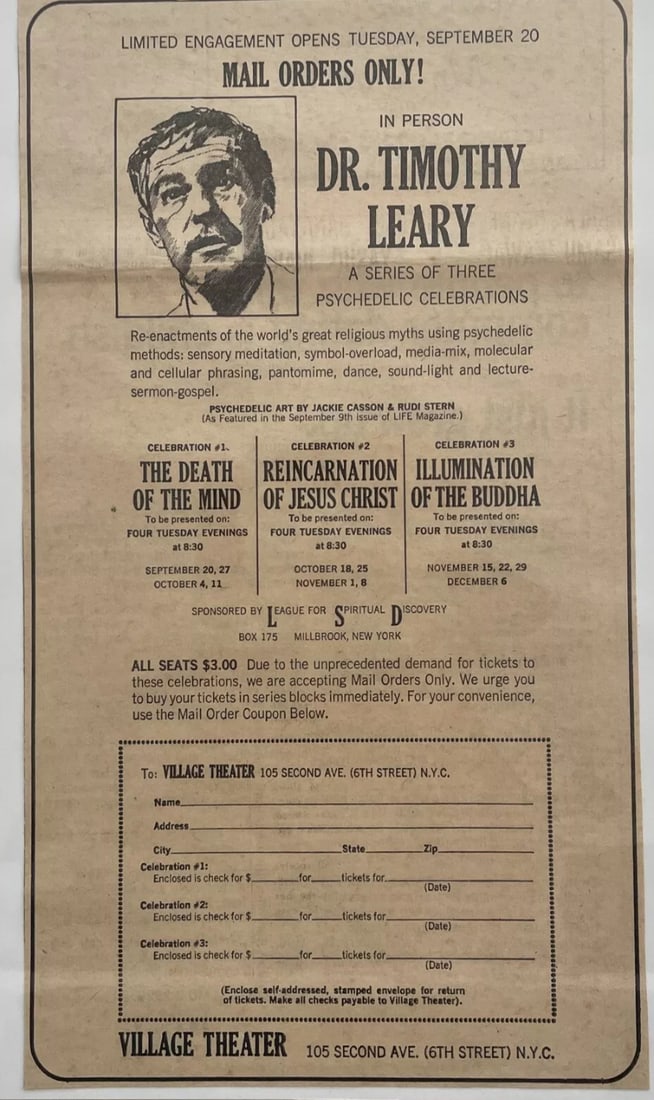 Timothy Leary 1966 Psychedelic Celebration Ad (1 of 2)