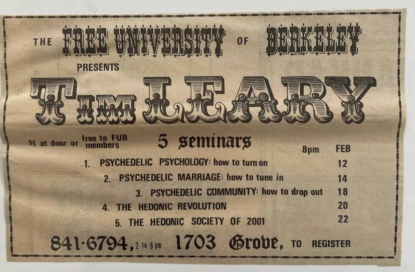 Timothy Leary 1969 Tune In Drop Out Seminar Ad (1 of 1)
