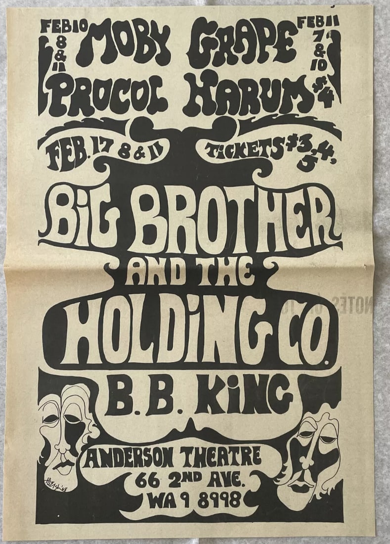 Janis Joplin Big Brother BB King 1968 Concert Poster 1st Printing (1 of 2)