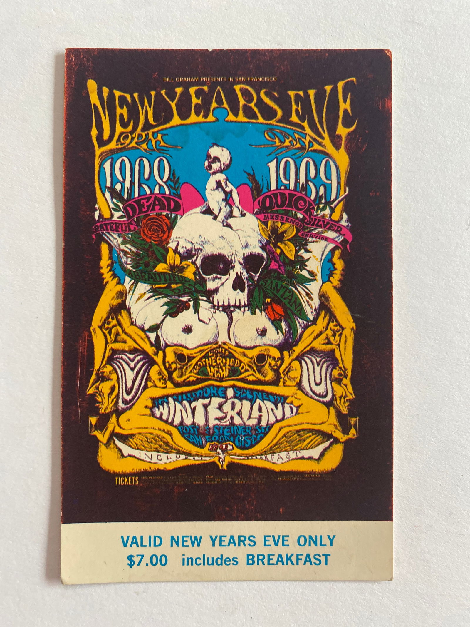 Grateful Dead 1968 New Years Eve Filmore Concert Ticket (1 of 2)