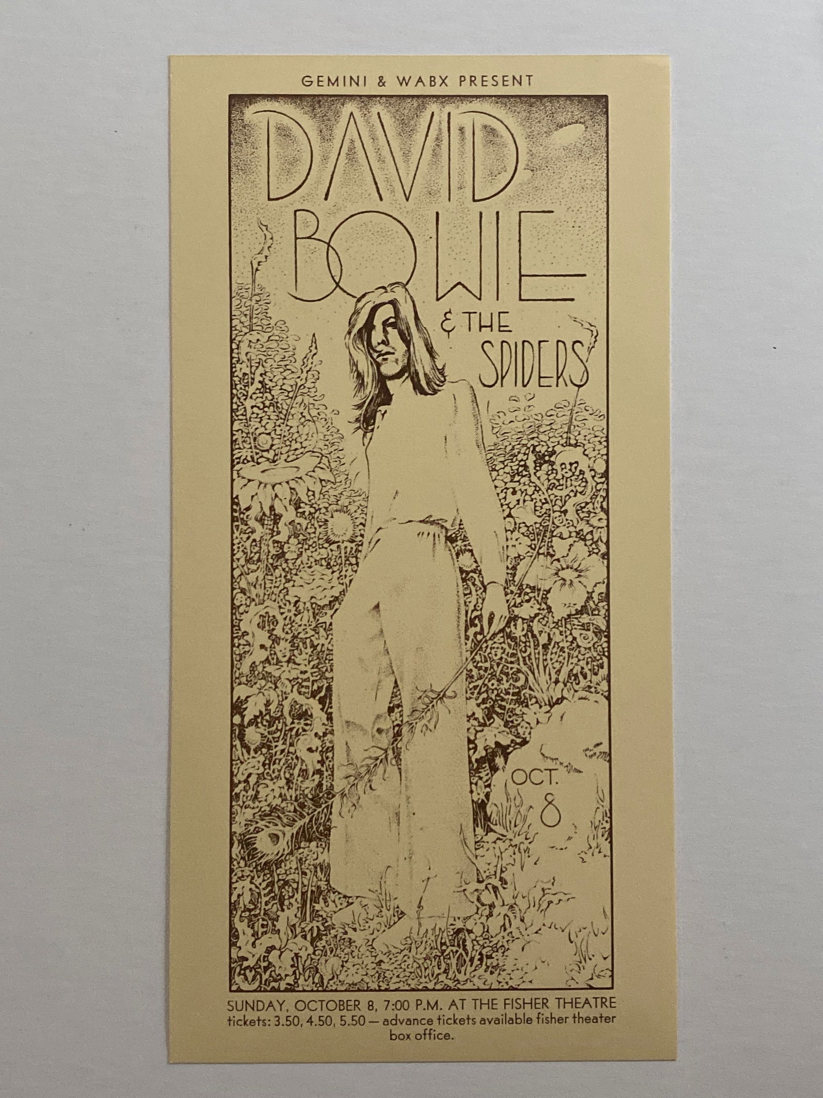 David Bowie Rare 1972 Fisher Theatre Cooncert Poster (1 of 2)