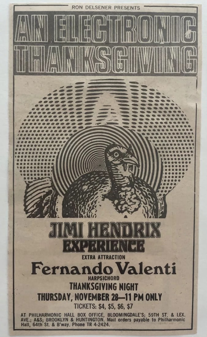 Jimi Hendrix 1968 Philharmonic Hall Concert Ad 1st Printing (1 of 1)