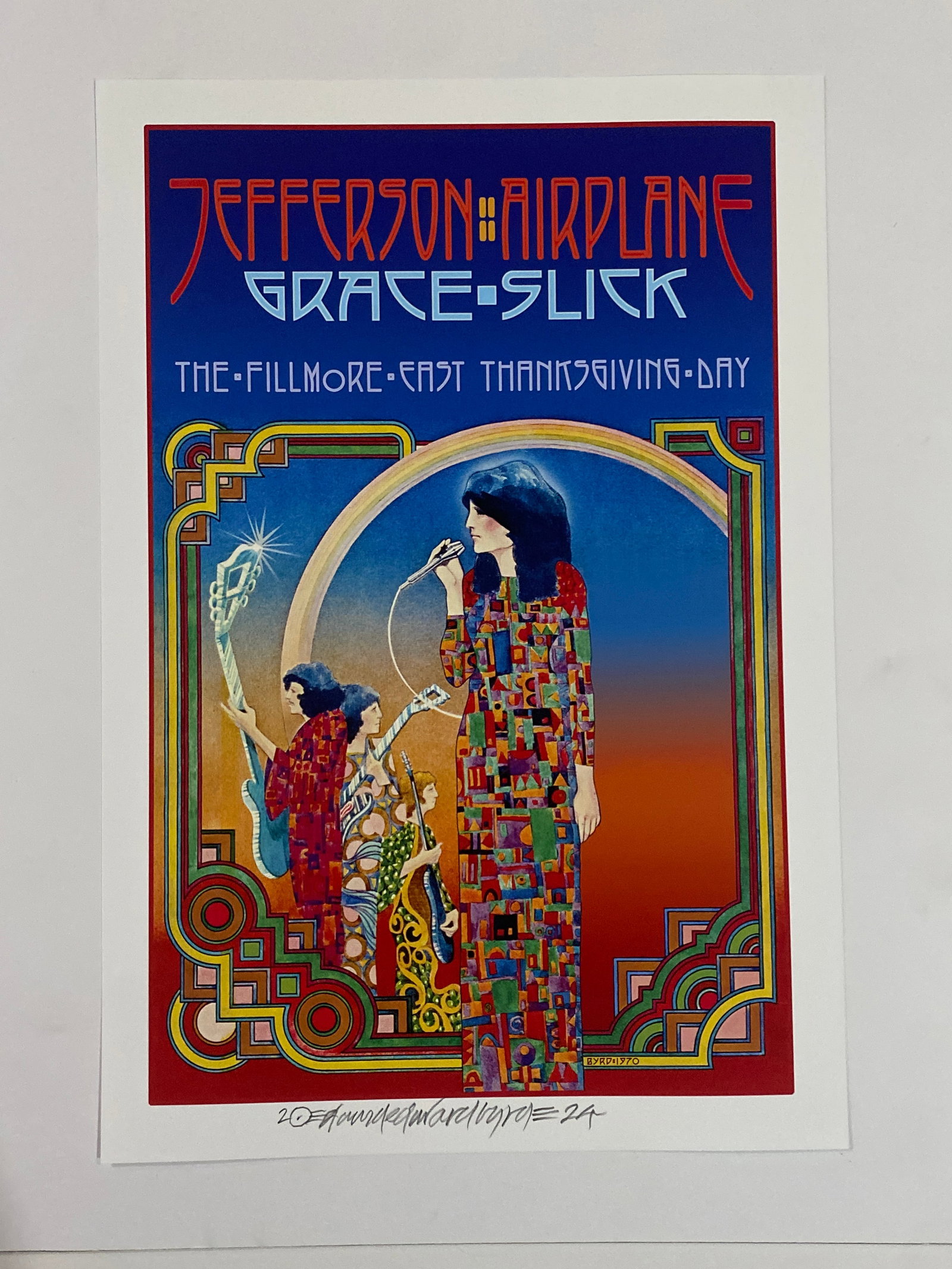 Jefferson Airplane Grace Slick David Byrd Filmore East Concert Poster Artist Proof Signed (1 of 1)
