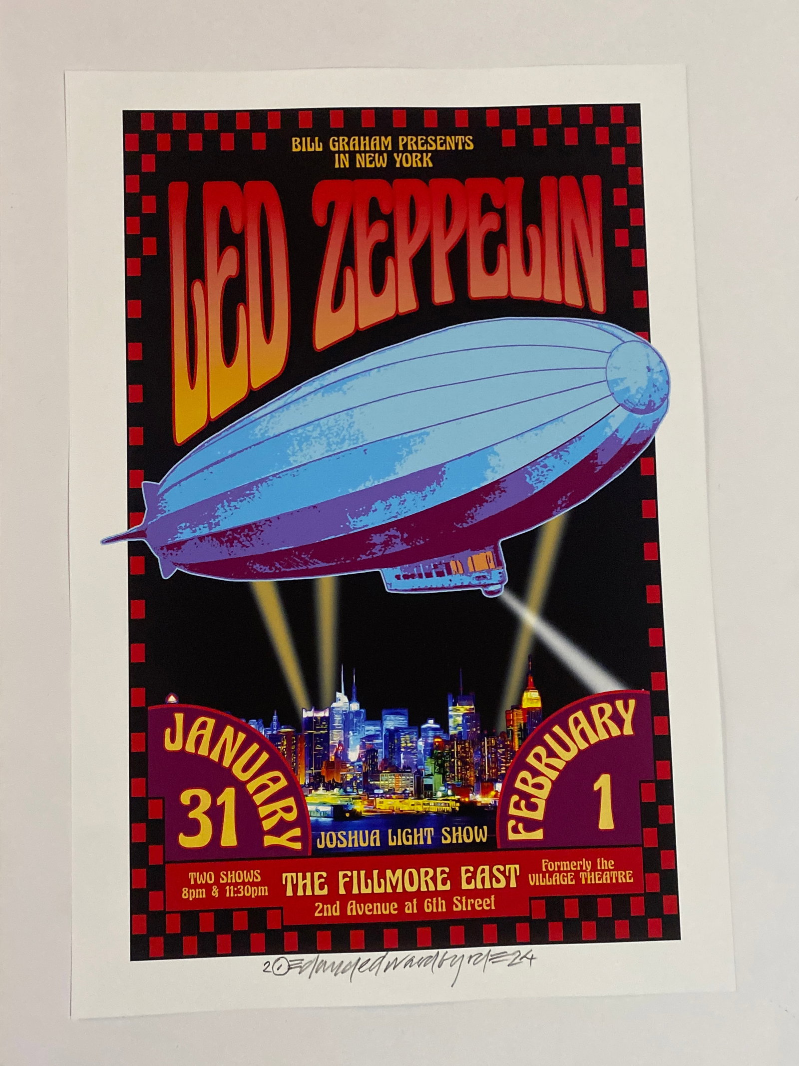 Led Zeppelin David Byrd Filmore East Concert Poster Artist Proof Signed (1 of 1)