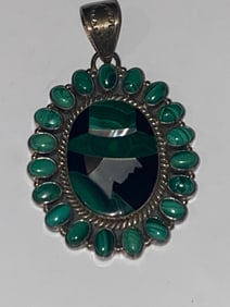Vintage Navajo Silver and Malachite Pendant