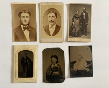 Antique 19th Century Cabinet Card Tin Type Photograph Lot (6)